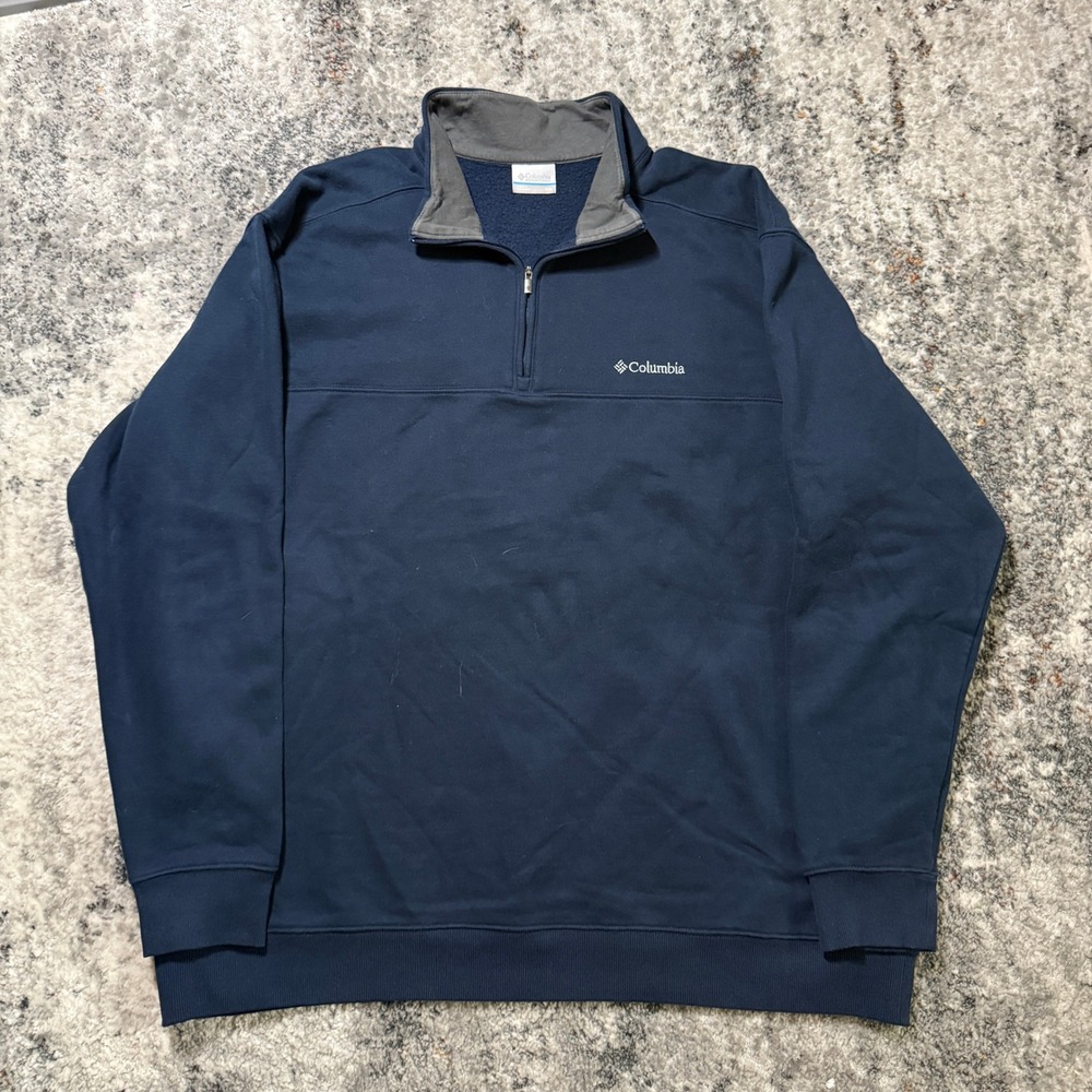 Columbia Mens XXL Navy Blue Quarter Zip‎ Fleece Pullover Sweatshirt Mock Neck - Picture 2 of 6